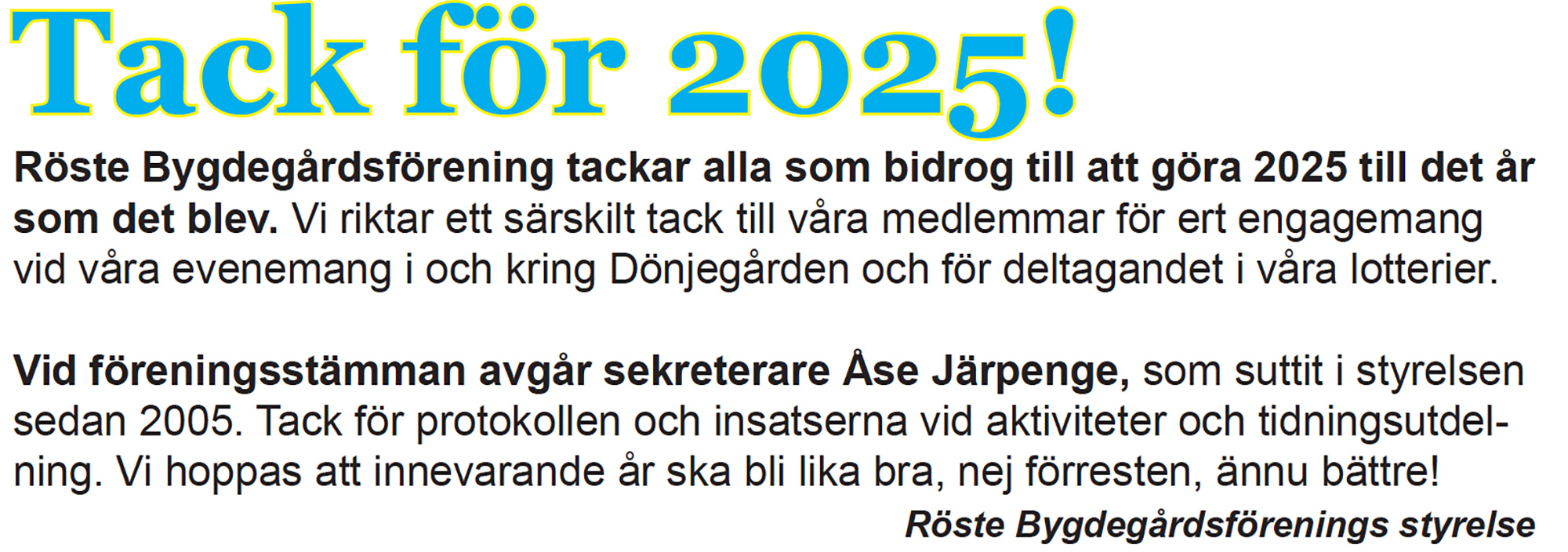 Röste.nu – Bygdens Nytt nr 1 2026 – Det händer i Röste – Tack för 2025!