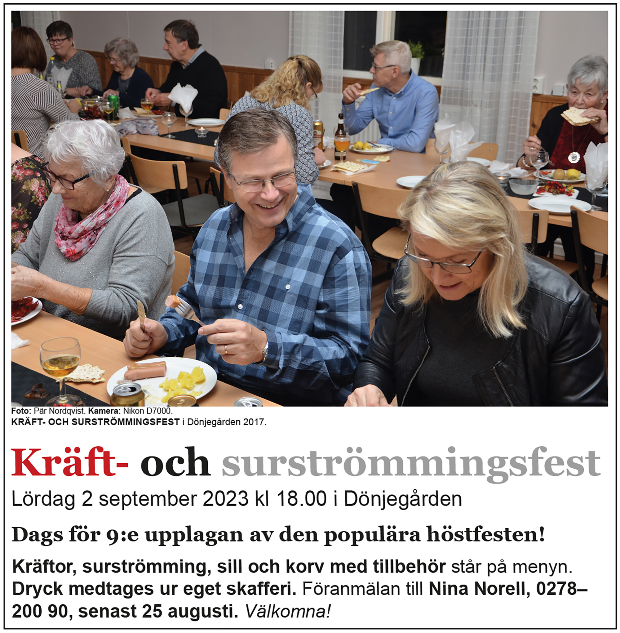 Röste.nu – Bygdens Nytt nr 3 2023 – Det händer i Röste – Annons för kräft- och surströmmingsfest