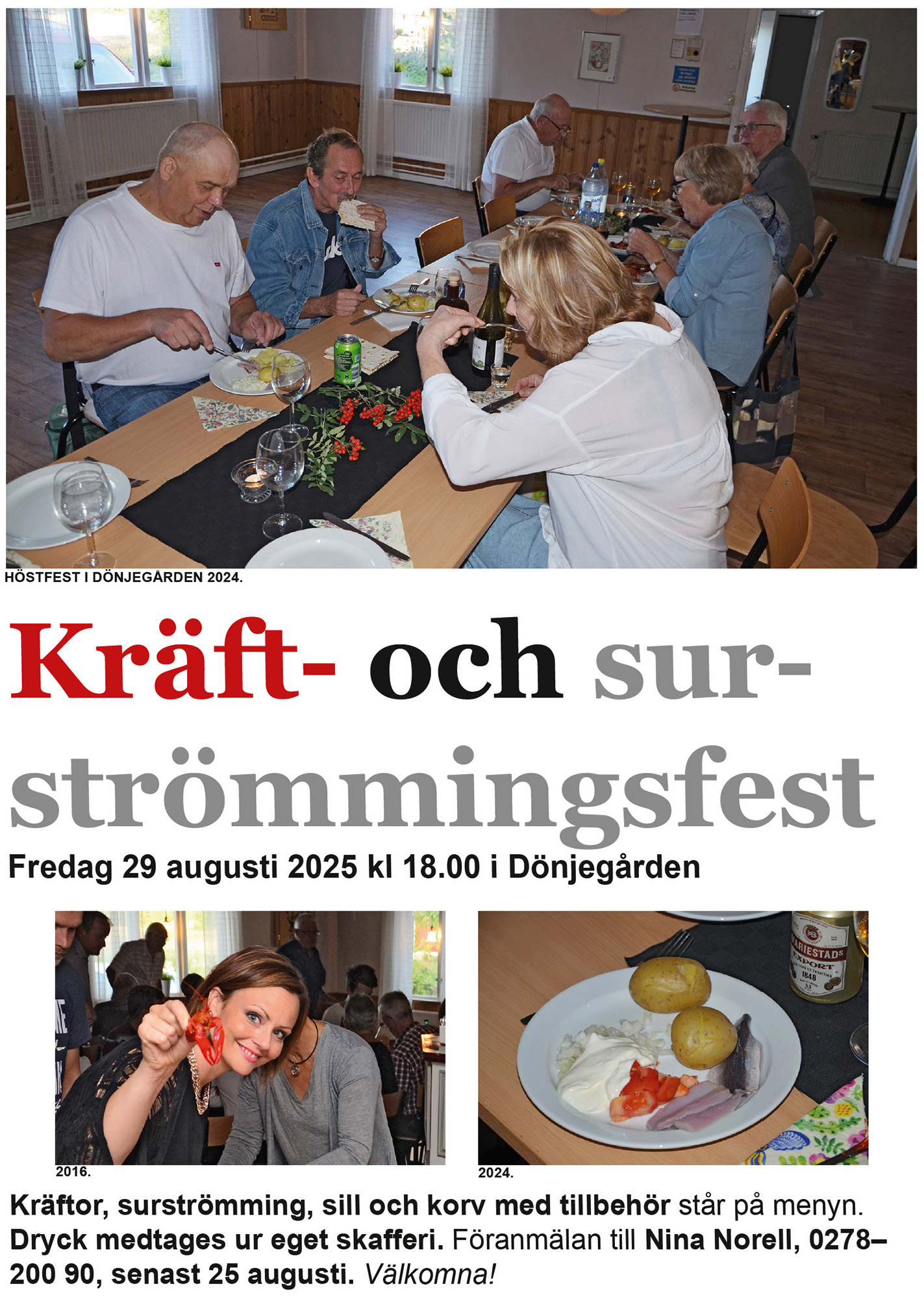 Röste.nu – Bygdens Nytt nr 3 2025 – Det händer i Röste – Annons för kräft- och surströmmingsfest i Dönjegården