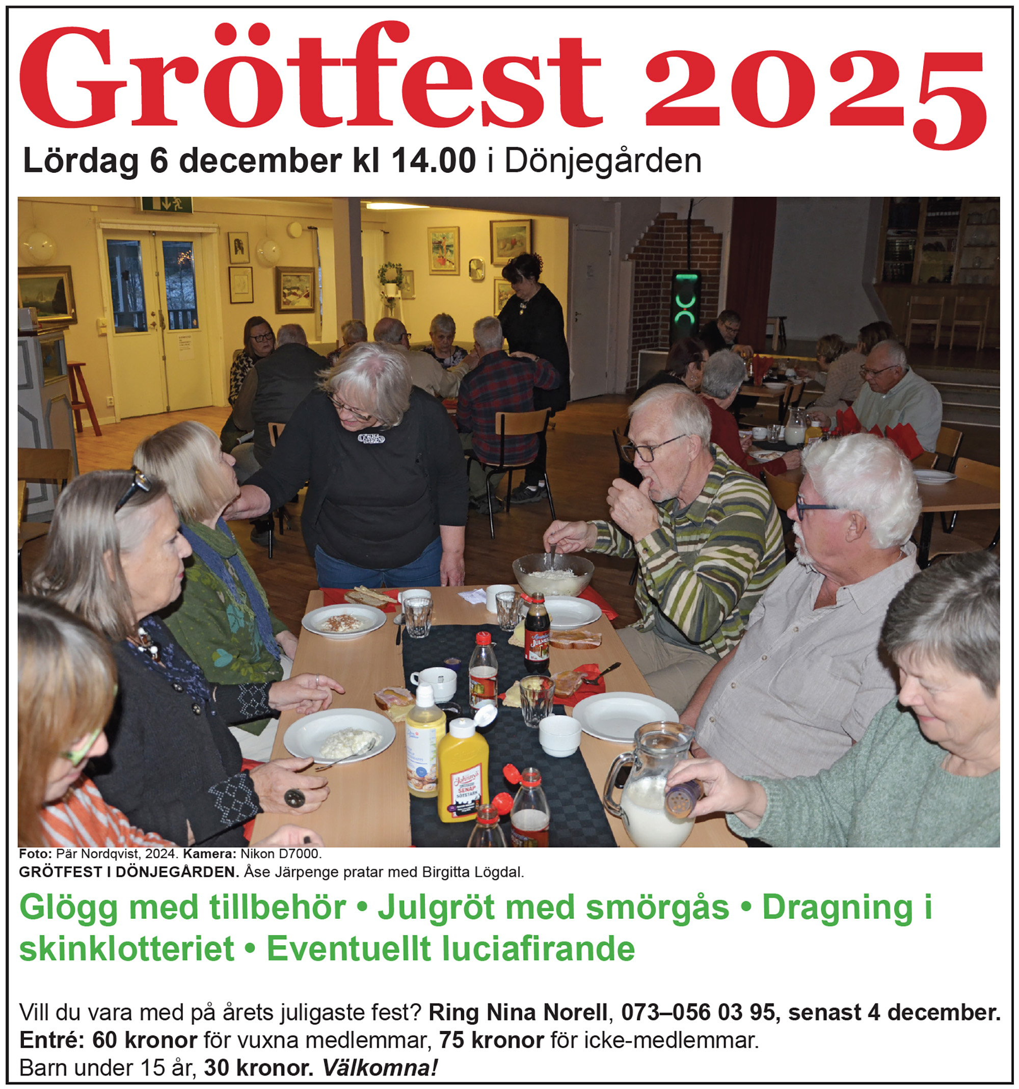 Röste.nu – Bygdens Nytt nr 4 2025 – Det händer i Röste – Annons för grötfest i Dönjegården