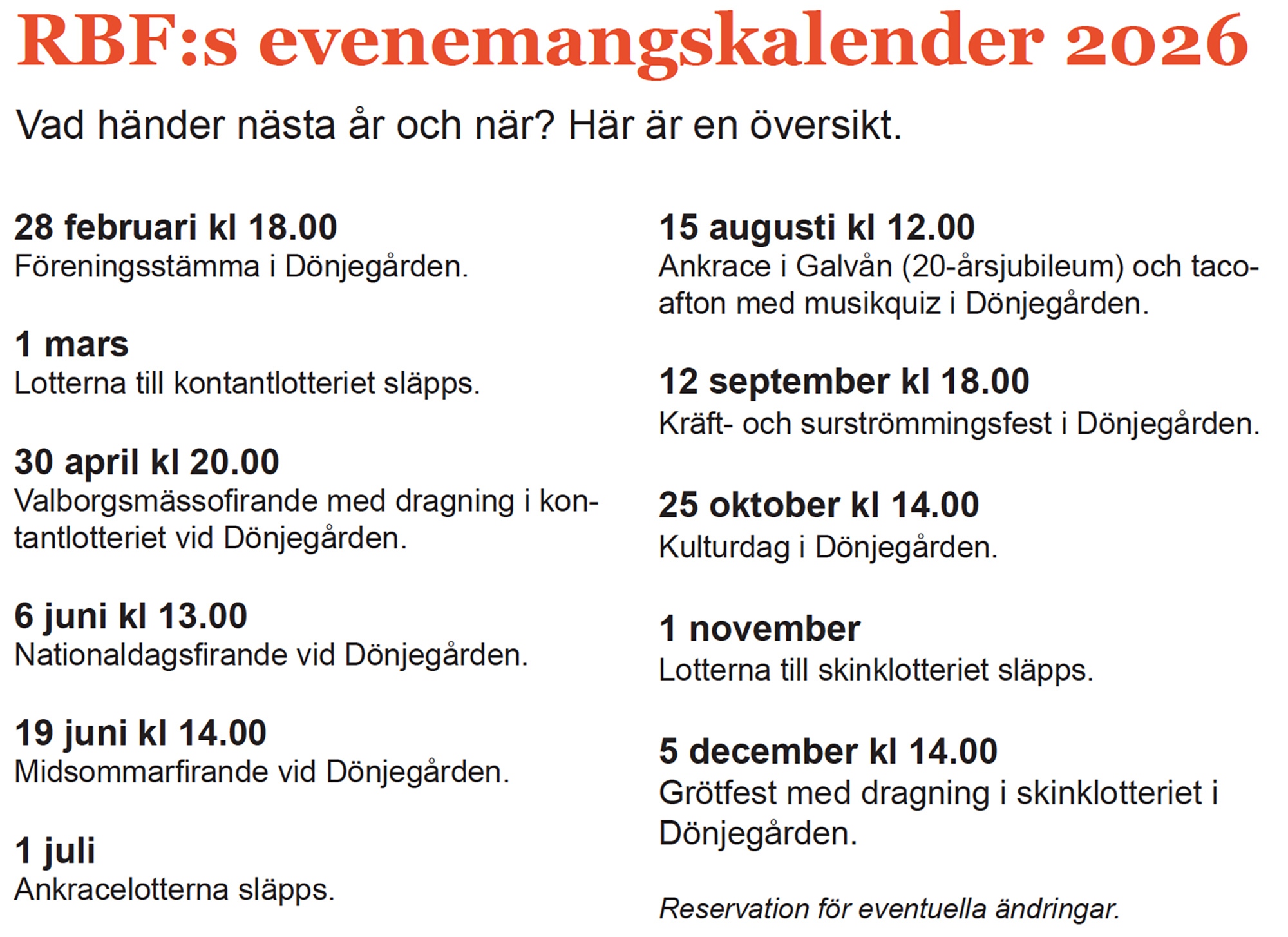 Röste.nu – Bygdens Nytt nr 4 2025 – Information – RBFs evenemangskalender 2026